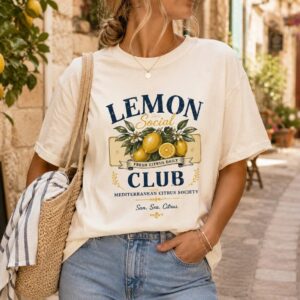 Vintage Italian Lemons Shirt featuring Lemon Social Club graphic on a Comfort Colors unisex t-shirt inspired by the Amalfi Coast, perfect for summer vacations and Italy lovers.